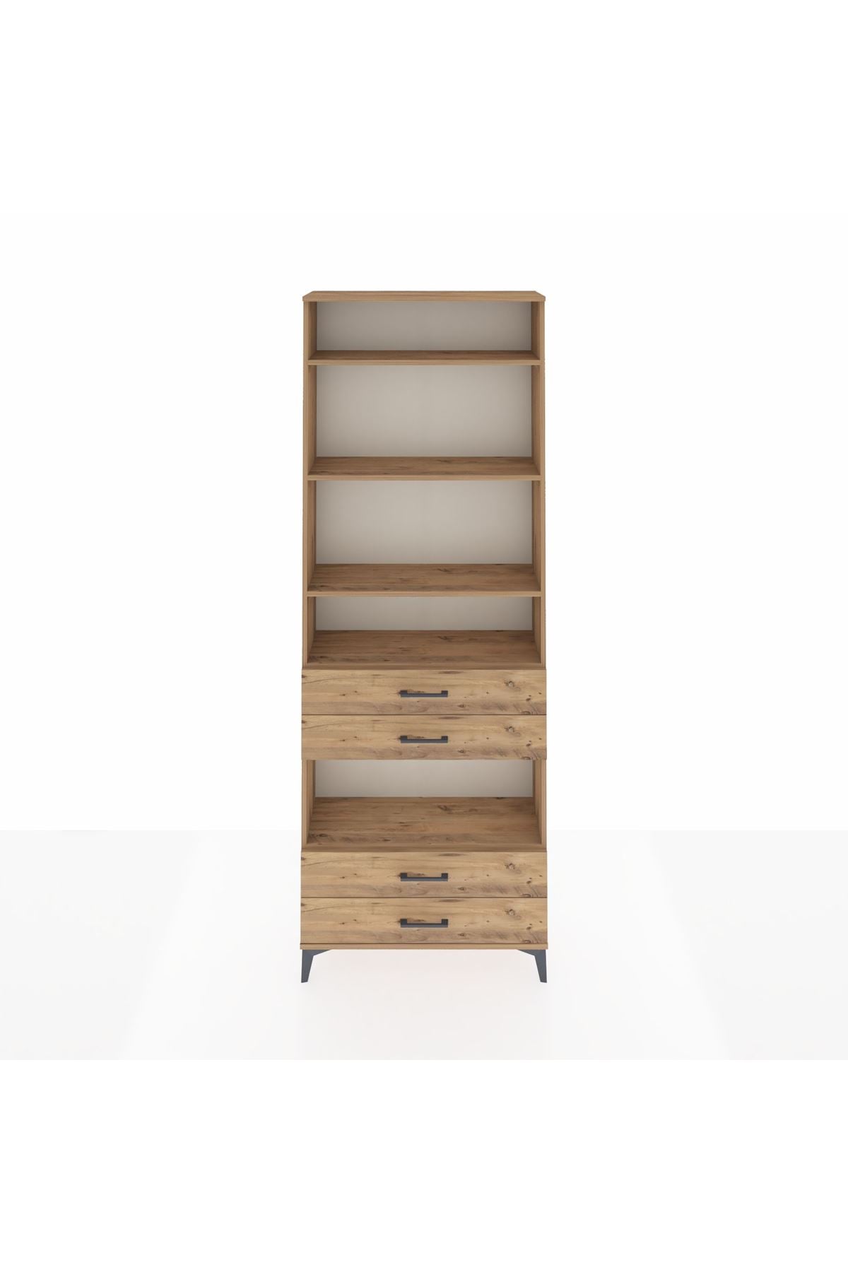 Arges Dolap 5 Raflı 4 Çekmeceli 88x30x243 Çam-Çam