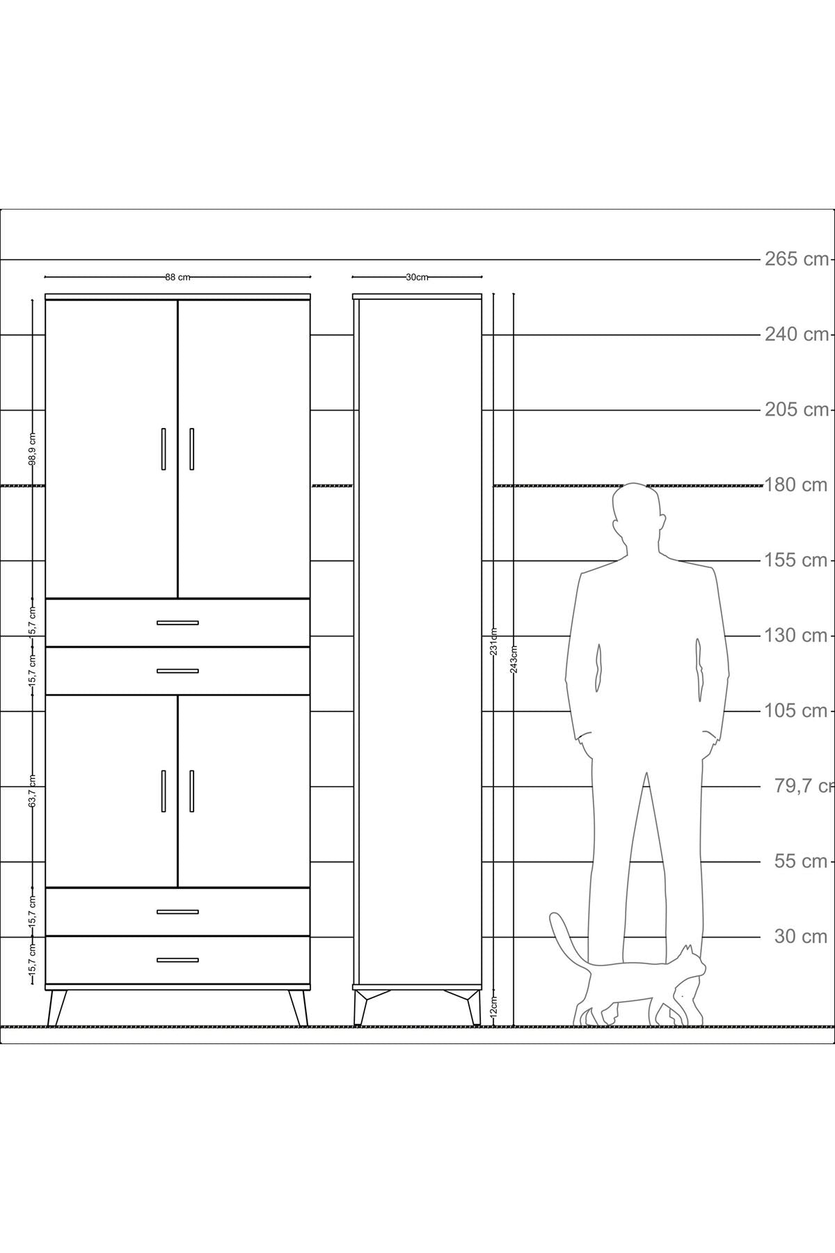 Arges Dolap 5 Raflı 4 Çekmeceli 4 Kapaklı 88x30x243 Aytaşı-Antrasit
