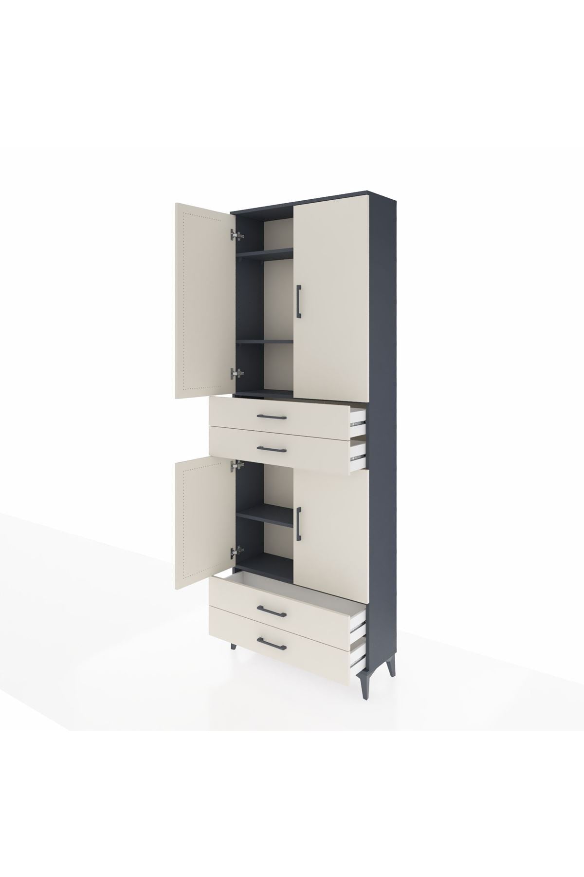 Arges Dolap 5 Raflı 4 Çekmeceli 4 Kapaklı 88x30x243 Antrasit-Aytaşı