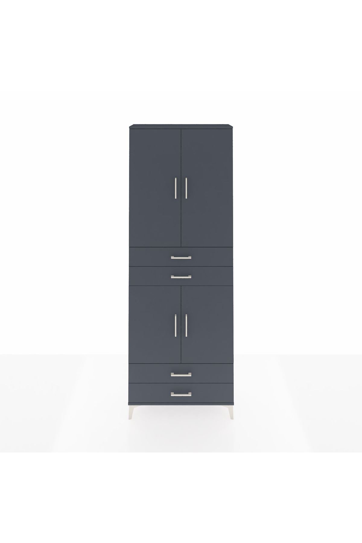 Arges Dolap 5 Raflı 4 Çekmeceli 4 Kapaklı 88x30x243 Antrasit-Antrasit