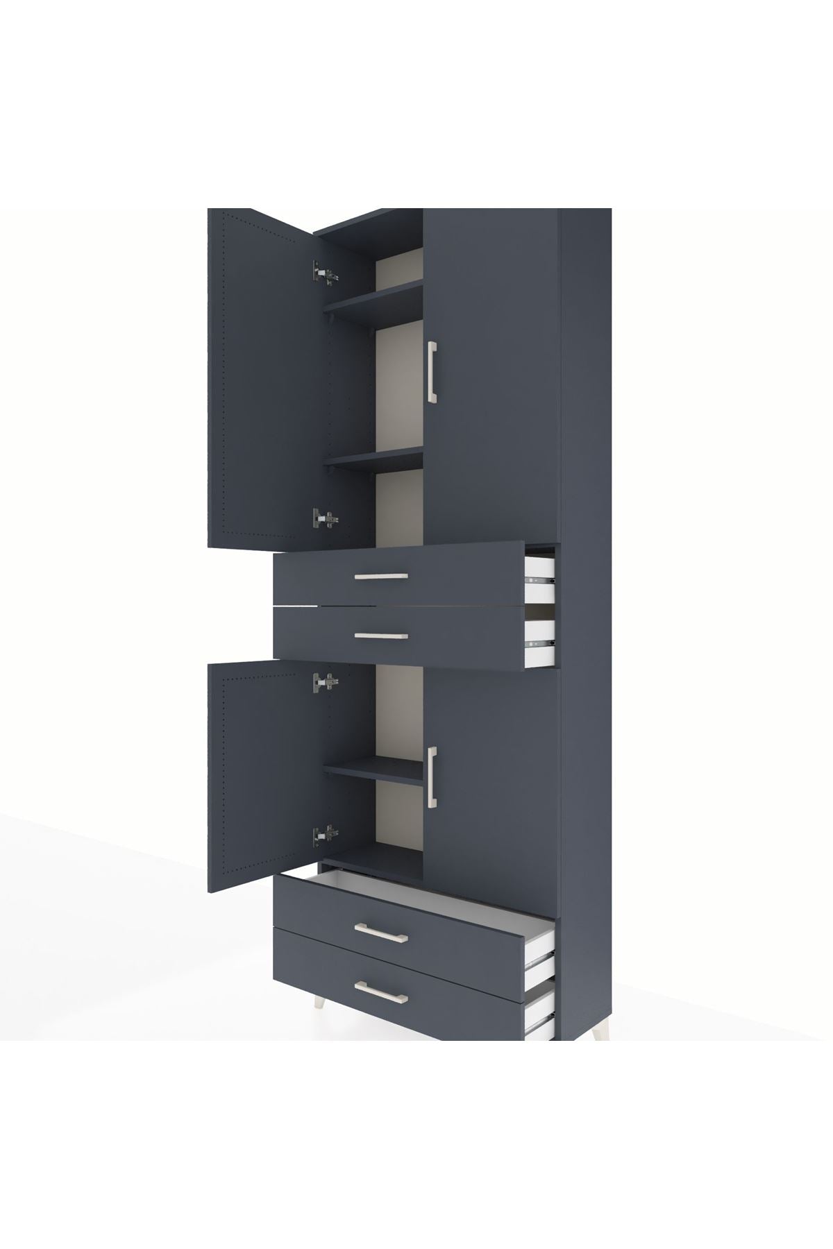 Arges Dolap 5 Raflı 4 Çekmeceli 4 Kapaklı 88x30x243 Antrasit-Antrasit