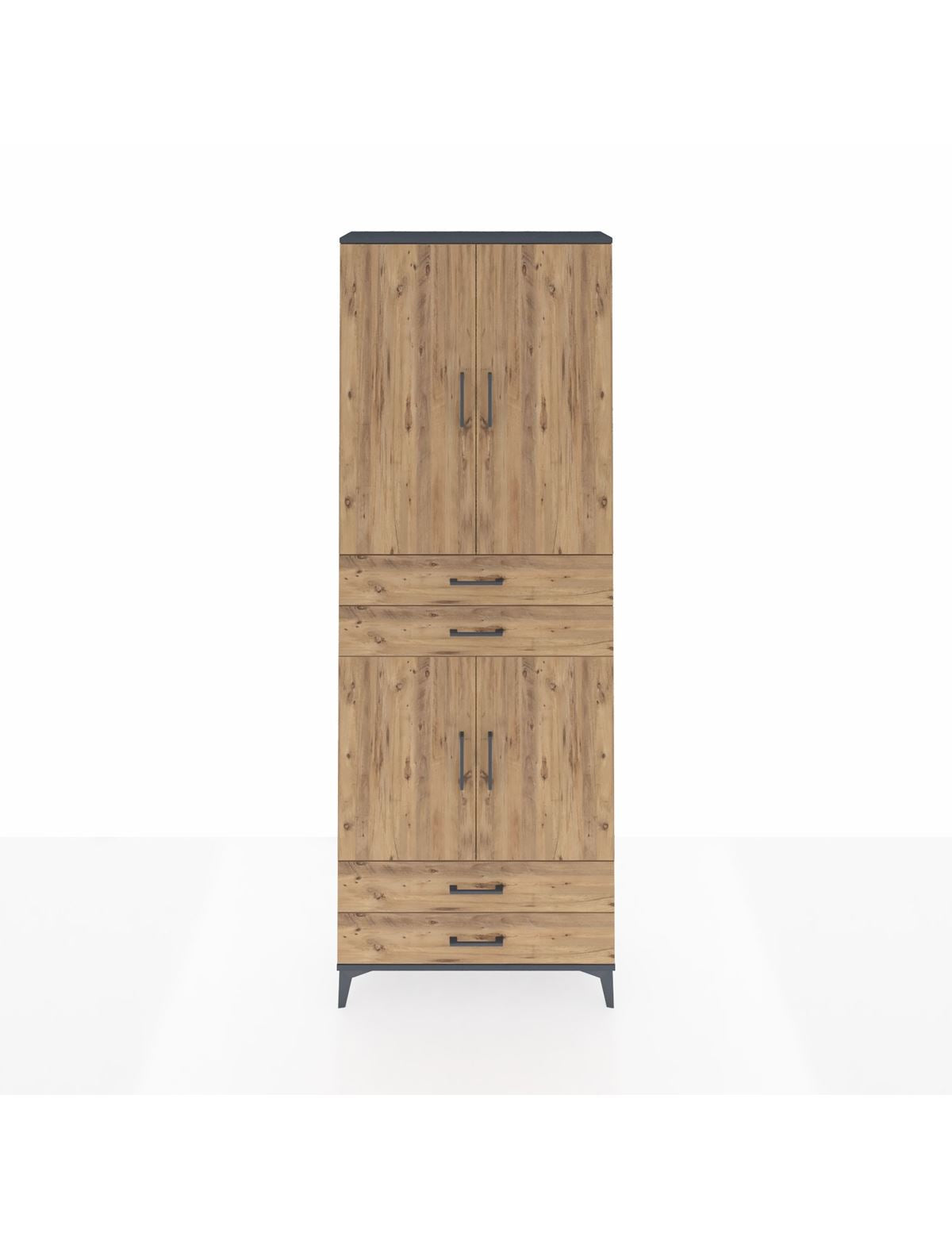 Arges Dolap 5 Raflı 4 Çekmeceli 4 Kapaklı 88x30x243 Antrasit-Çam