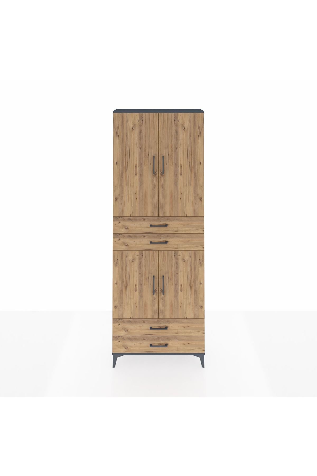 Arges Dolap 5 Raflı 4 Çekmeceli 4 Kapaklı 88x30x243 Antrasit-Çam