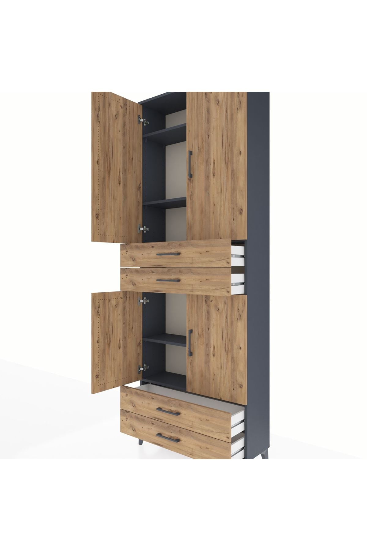 Arges Dolap 5 Raflı 4 Çekmeceli 4 Kapaklı 88x30x243 Antrasit-Çam