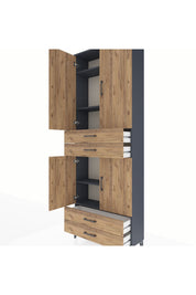 Arges Dolap 5 Raflı 4 Çekmeceli 4 Kapaklı 88x30x243 Antrasit-Çam