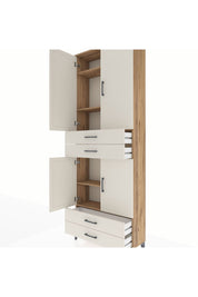 Arges Dolap 5 Raflı 4 Çekmeceli 4 Kapaklı 88x30x243 Çam-Aytaşı