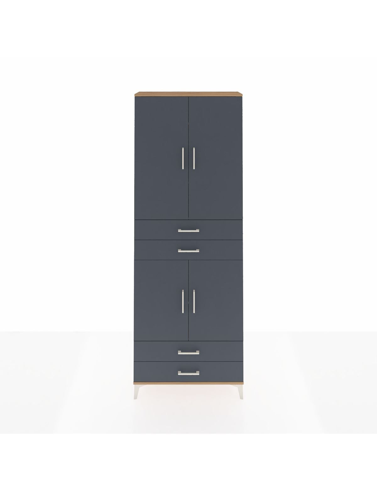 Arges Dolap 5 Raflı 4 Çekmeceli 4 Kapaklı 88x30x243 Çam-Antrasit