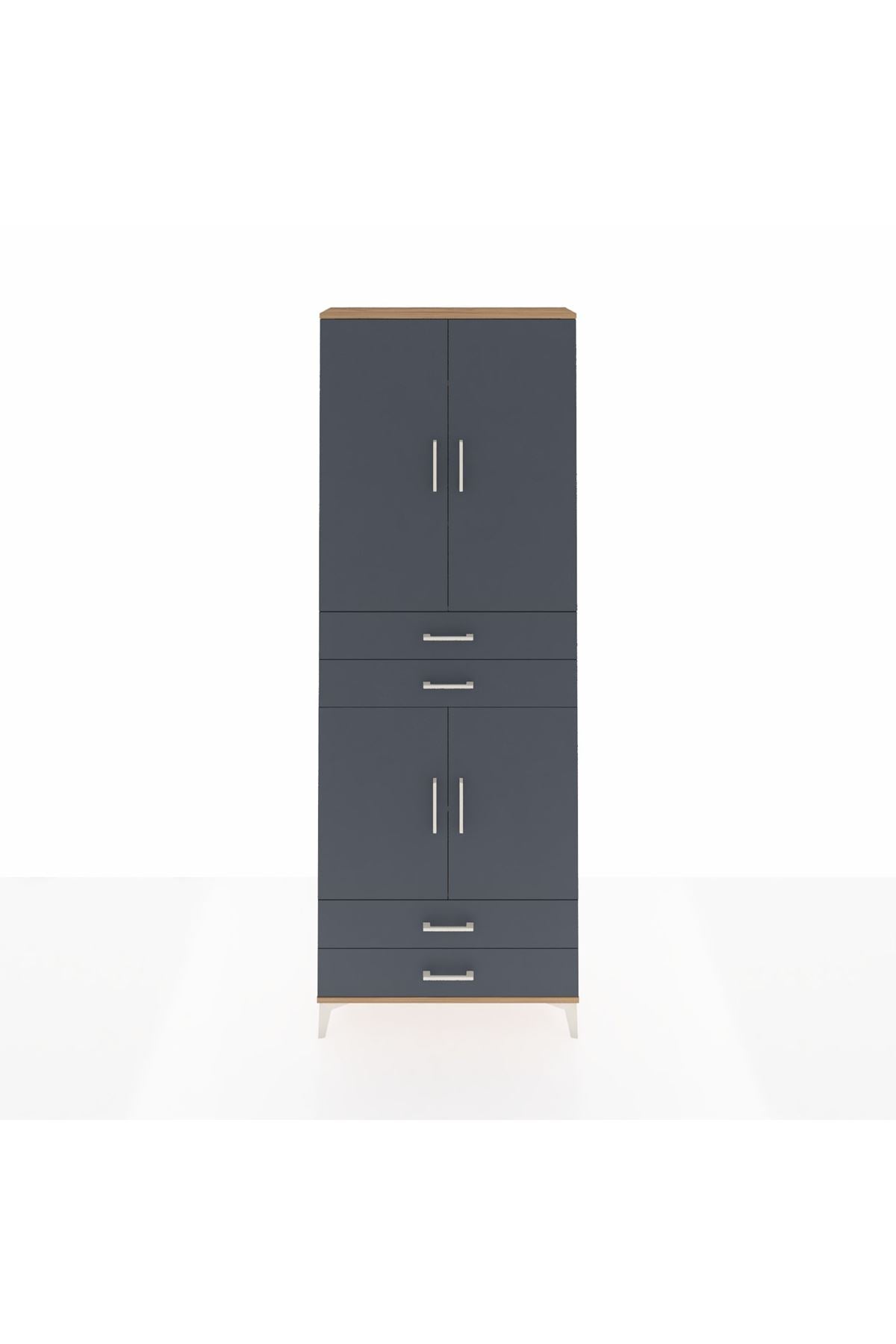 Arges Dolap 5 Raflı 4 Çekmeceli 4 Kapaklı 88x30x243 Çam-Antrasit