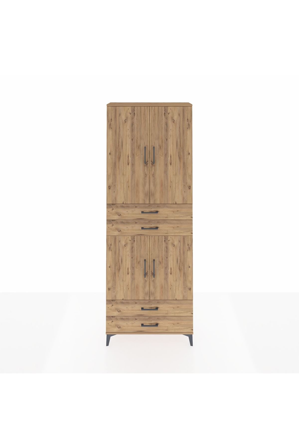 Arges Dolap 5 Raflı 4 Çekmeceli 4 Kapaklı 88x30x243 Çam-Çam