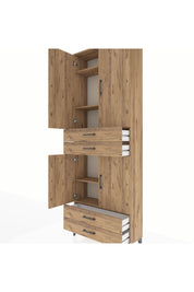 Arges Dolap 5 Raflı 4 Çekmeceli 4 Kapaklı 88x30x243 Çam-Çam