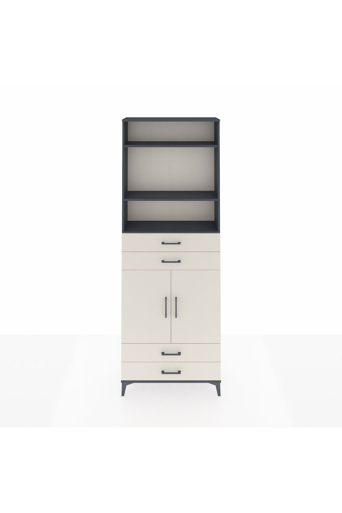 Arges Dolap 5 Raflı 4 Çekmeceli 2 Kapaklı 88x30x243 Antrasit-Aytaşı