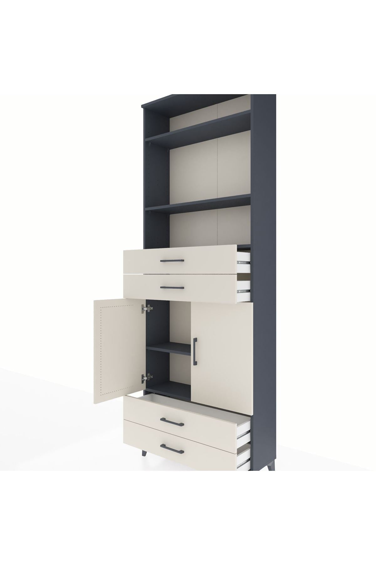 Arges Dolap 5 Raflı 4 Çekmeceli 2 Kapaklı 88x30x243 Antrasit-Aytaşı