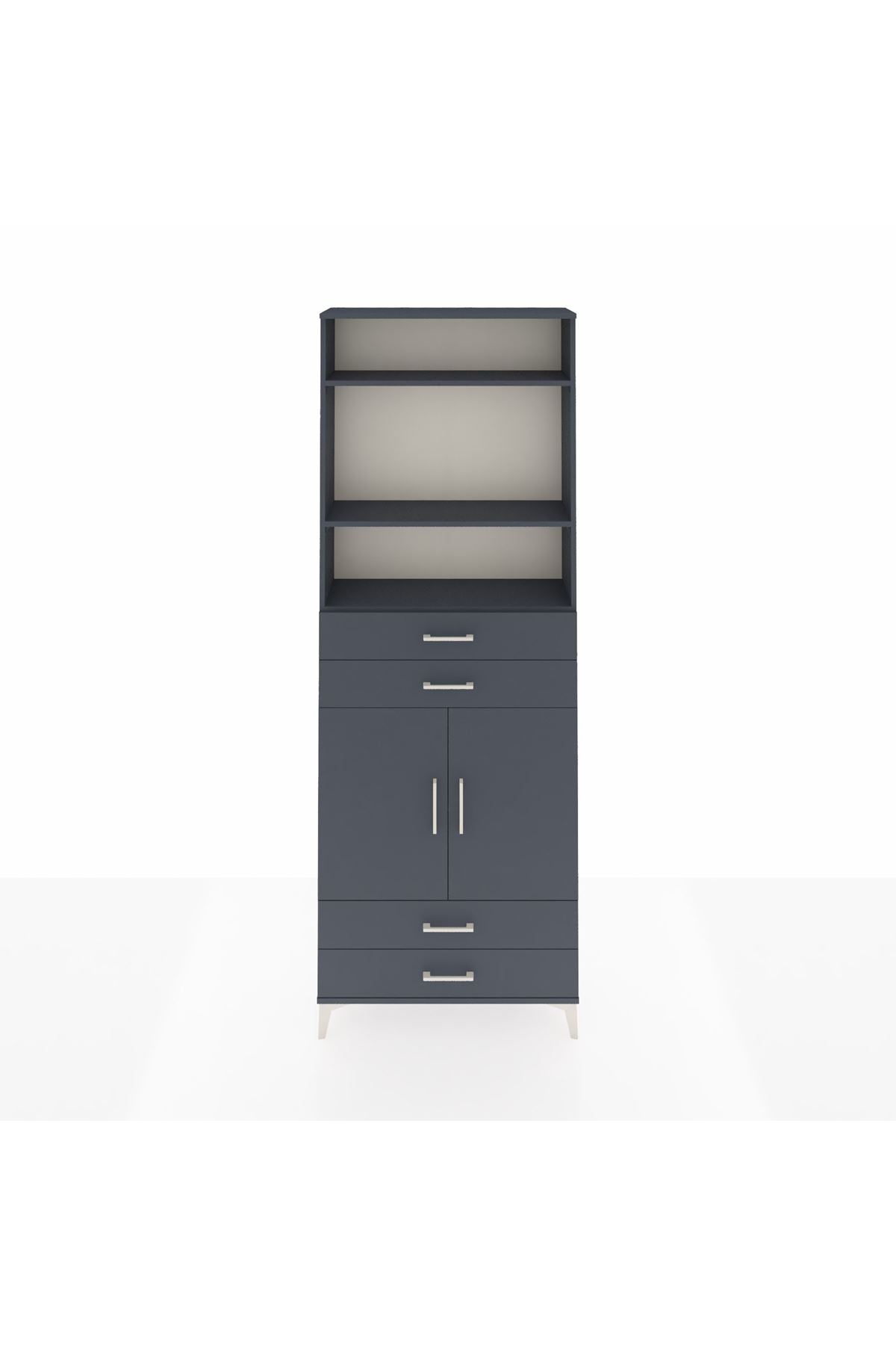 Arges Dolap 5 Raflı 4 Çekmeceli 2 Kapaklı 88x30x243 Antrasit-Antrasit