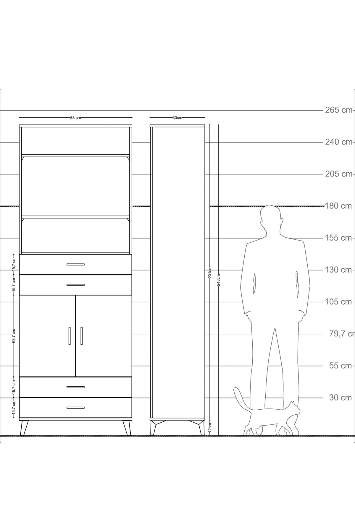 Arges Dolap 5 Raflı 4 Çekmeceli 2 Kapaklı 88x30x243 Antrasit-Antrasit