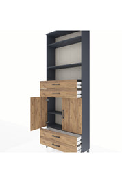 Arges Dolap 5 Raflı 4 Çekmeceli 2 Kapaklı 88x30x243 Antrasit-Çam