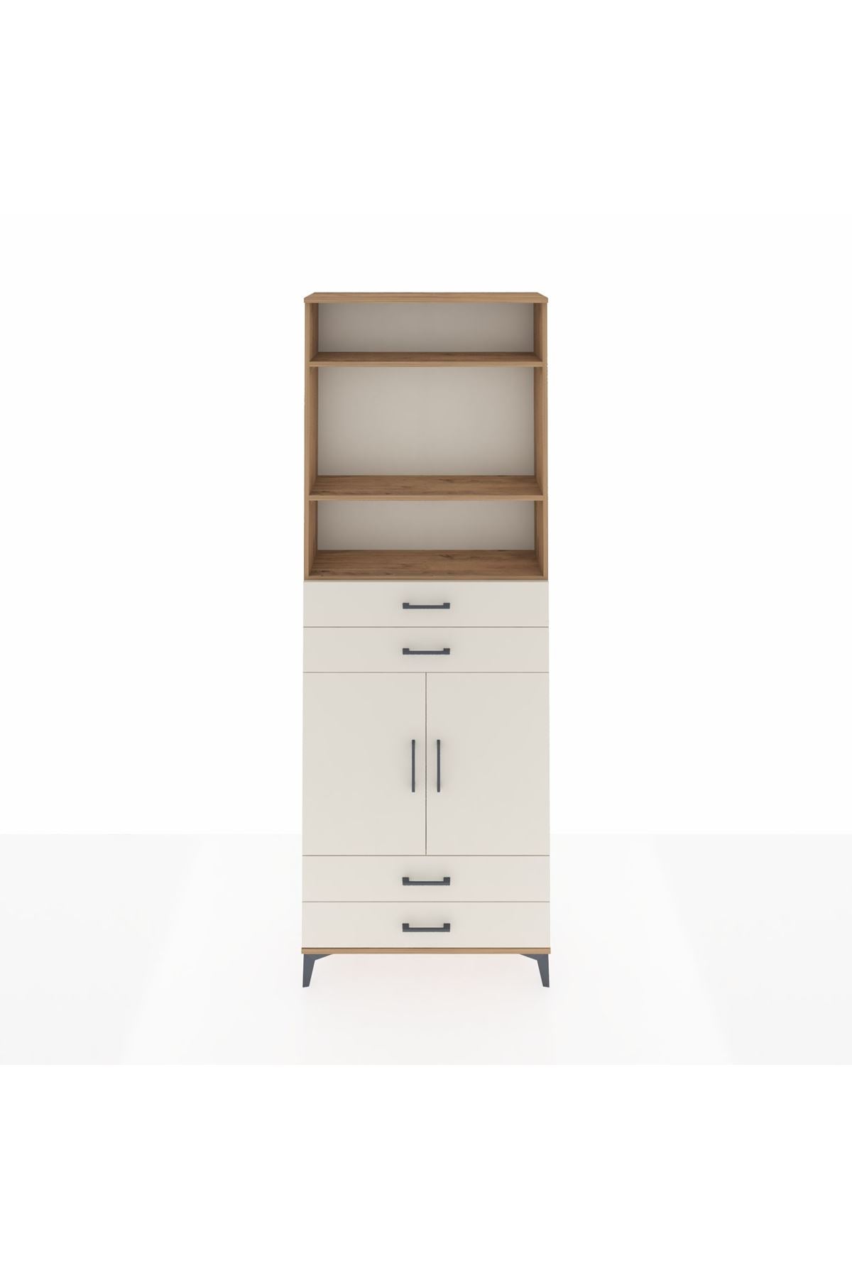 Arges Dolap 5 Raflı 4 Çekmeceli 2 Kapaklı 88x30x243 Çam-Aytaşı