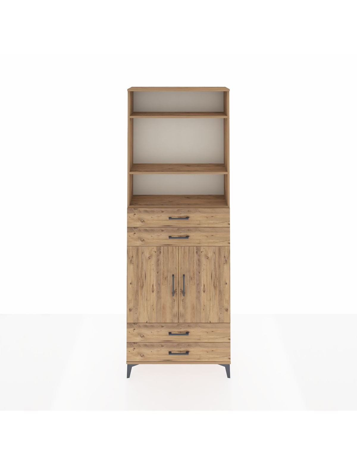 Arges Dolap 5 Raflı 4 Çekmeceli 2 Kapaklı 88x30x243 Çam-Çam