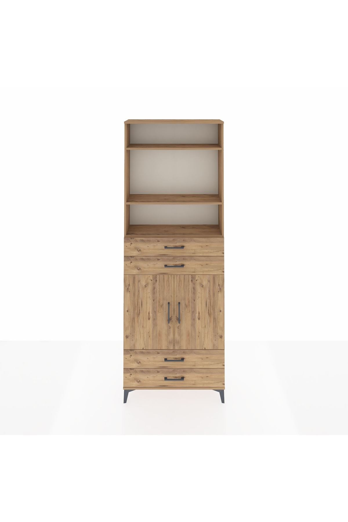 Arges Dolap 5 Raflı 4 Çekmeceli 2 Kapaklı 88x30x243 Çam-Çam