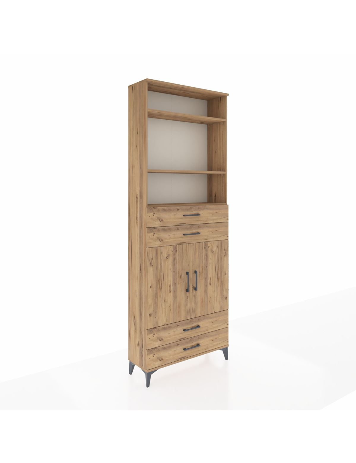 Arges Dolap 5 Raflı 4 Çekmeceli 2 Kapaklı 88x30x243 Çam-Çam