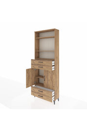 Arges Dolap 5 Raflı 4 Çekmeceli 2 Kapaklı 88x30x243 Çam-Çam