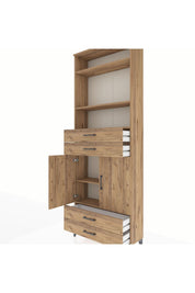 Arges Dolap 5 Raflı 4 Çekmeceli 2 Kapaklı 88x30x243 Çam-Çam