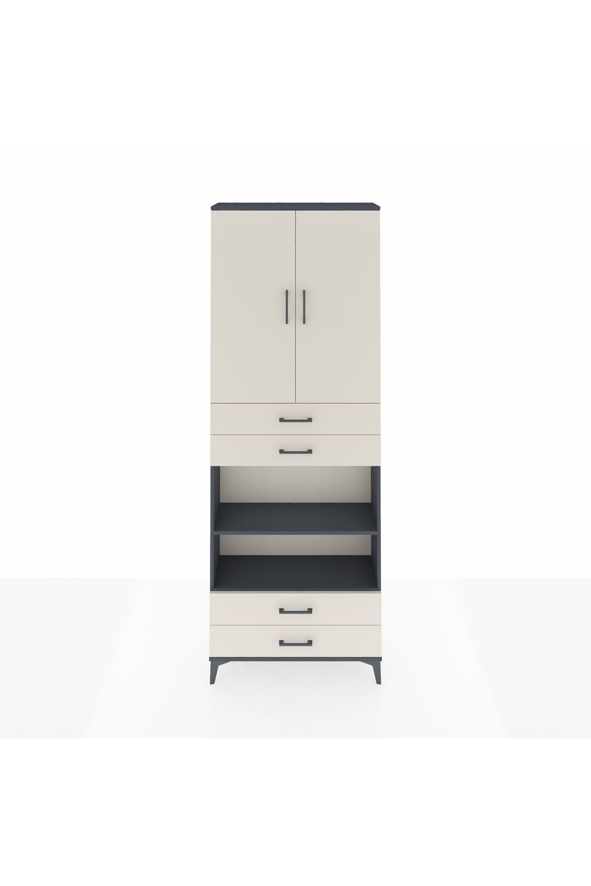 Arges Dolap 5 Raflı 4 Çekmeceli 2 Kapaklı 88x30x243 Antrasit-Aytaşı
