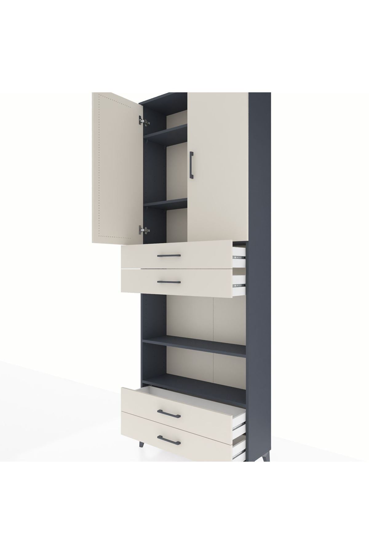 Arges Dolap 5 Raflı 4 Çekmeceli 2 Kapaklı 88x30x243 Antrasit-Aytaşı