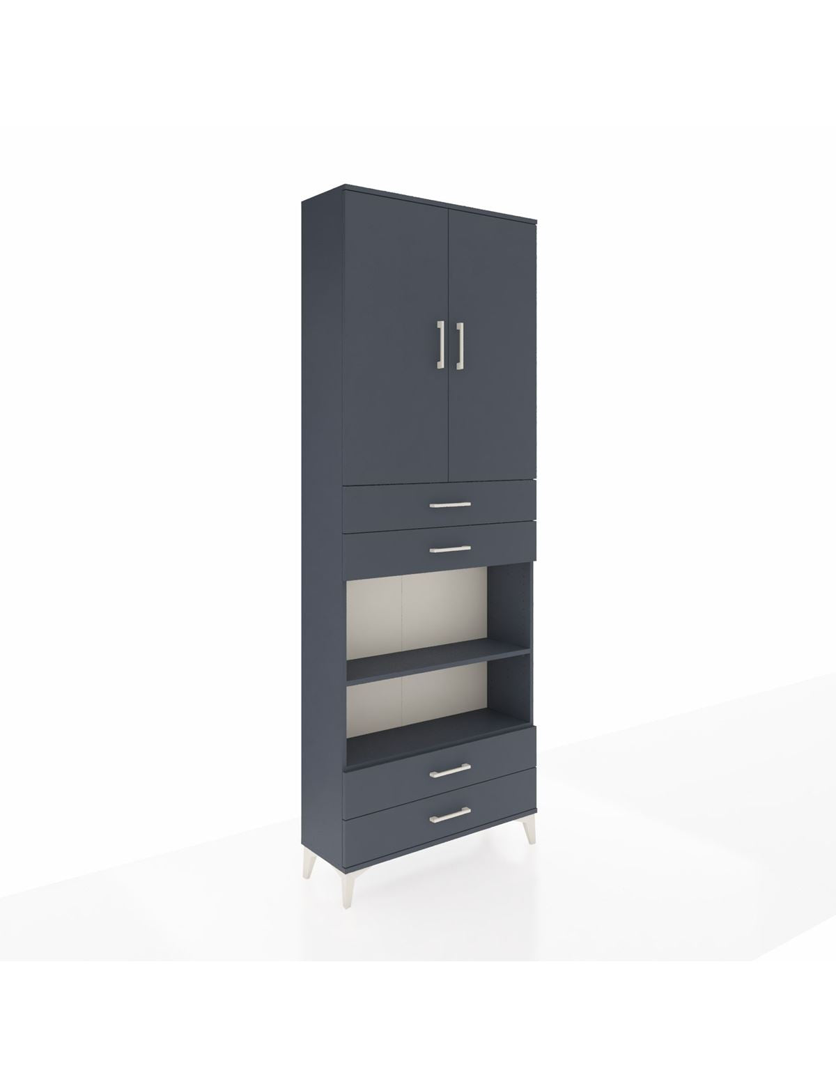 Arges Dolap 5 Raflı 4 Çekmeceli 2 Kapaklı 88x30x243 Antrasit-Antrasit