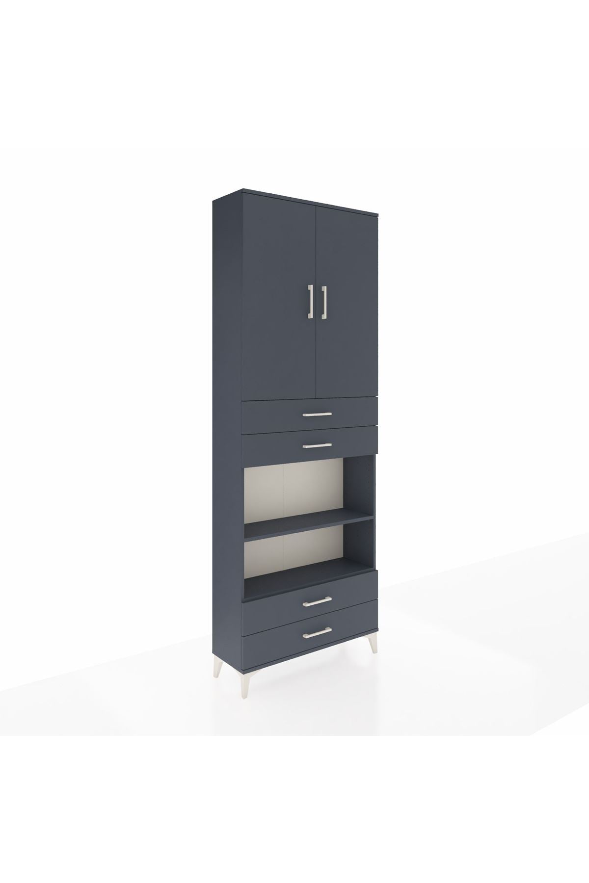 Arges Dolap 5 Raflı 4 Çekmeceli 2 Kapaklı 88x30x243 Antrasit-Antrasit