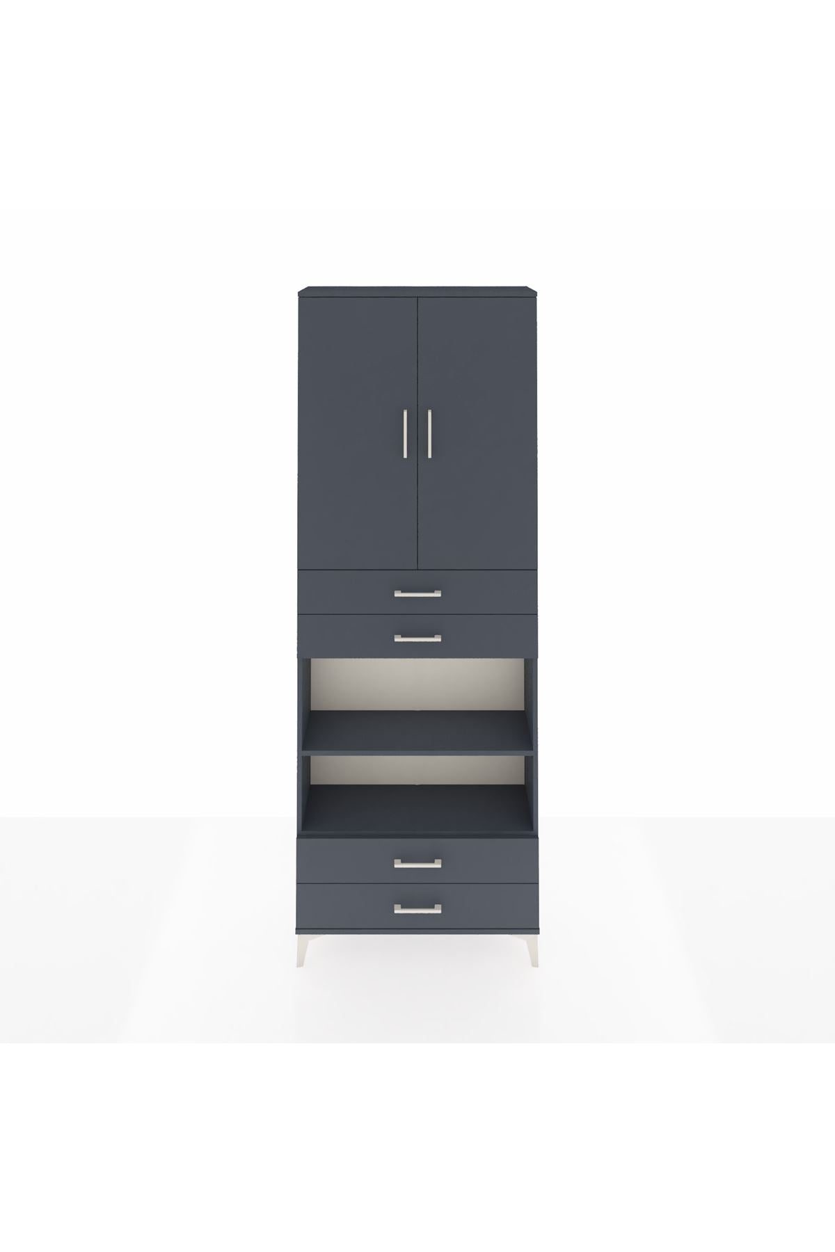 Arges Dolap 5 Raflı 4 Çekmeceli 2 Kapaklı 88x30x243 Antrasit-Antrasit