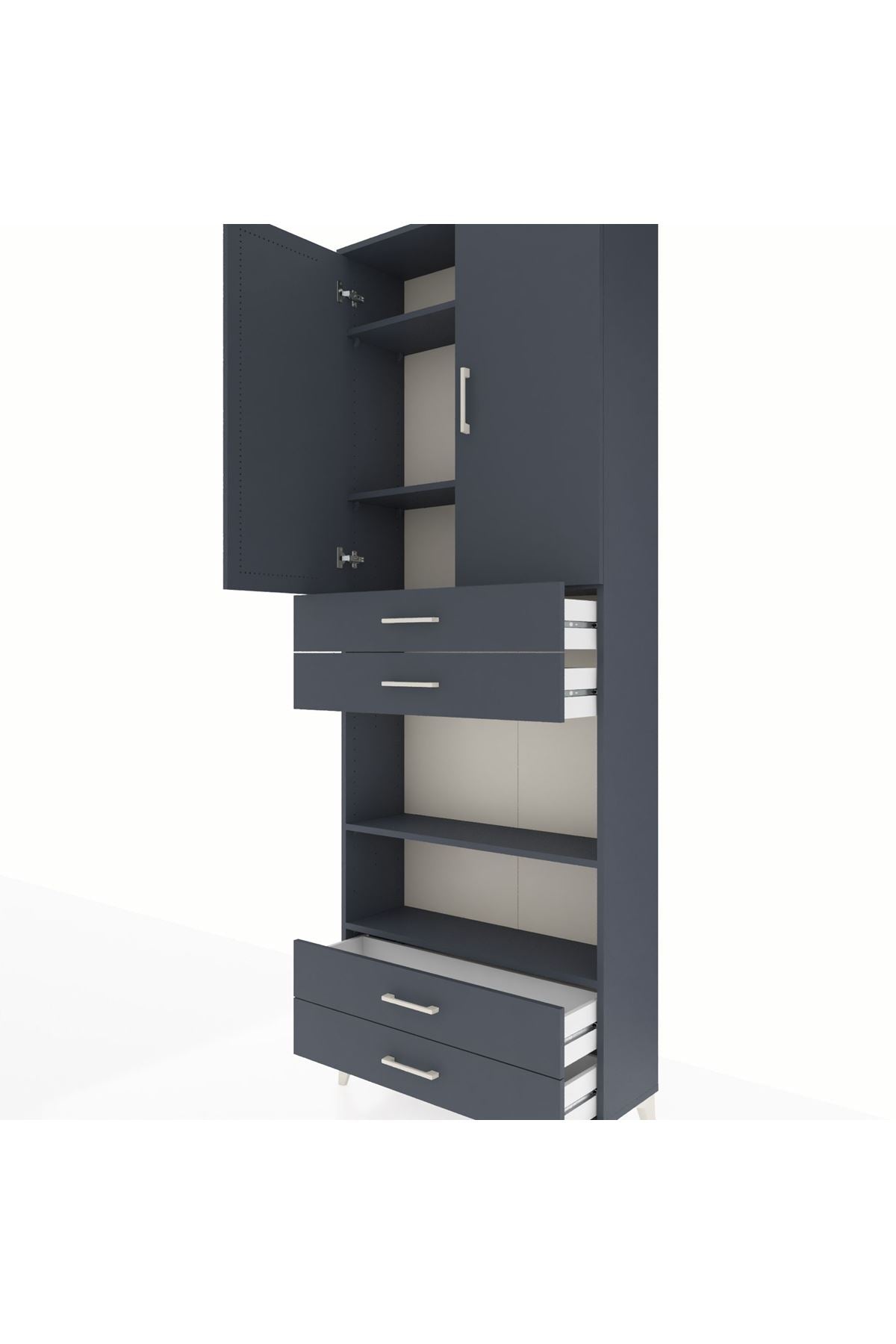 Arges Dolap 5 Raflı 4 Çekmeceli 2 Kapaklı 88x30x243 Antrasit-Antrasit