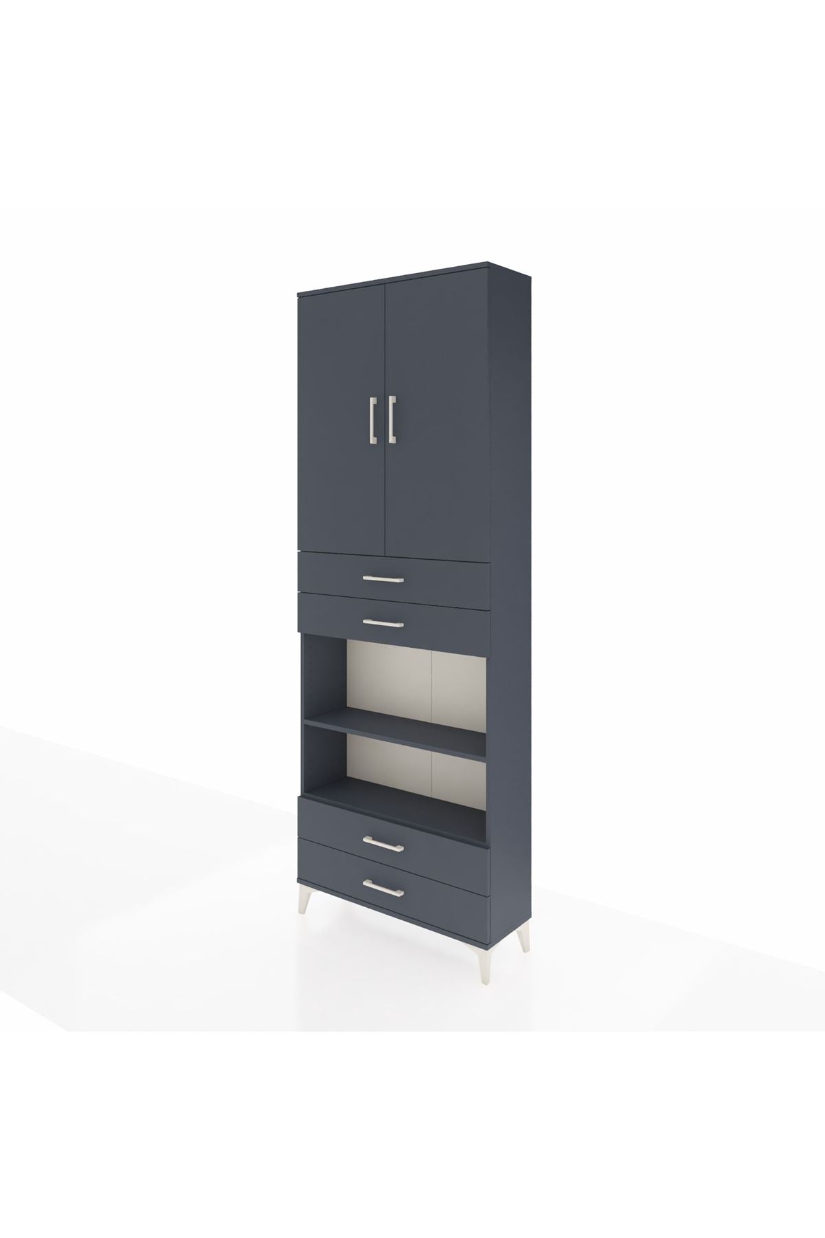Arges Dolap 5 Raflı 4 Çekmeceli 2 Kapaklı 88x30x243 Antrasit-Antrasit