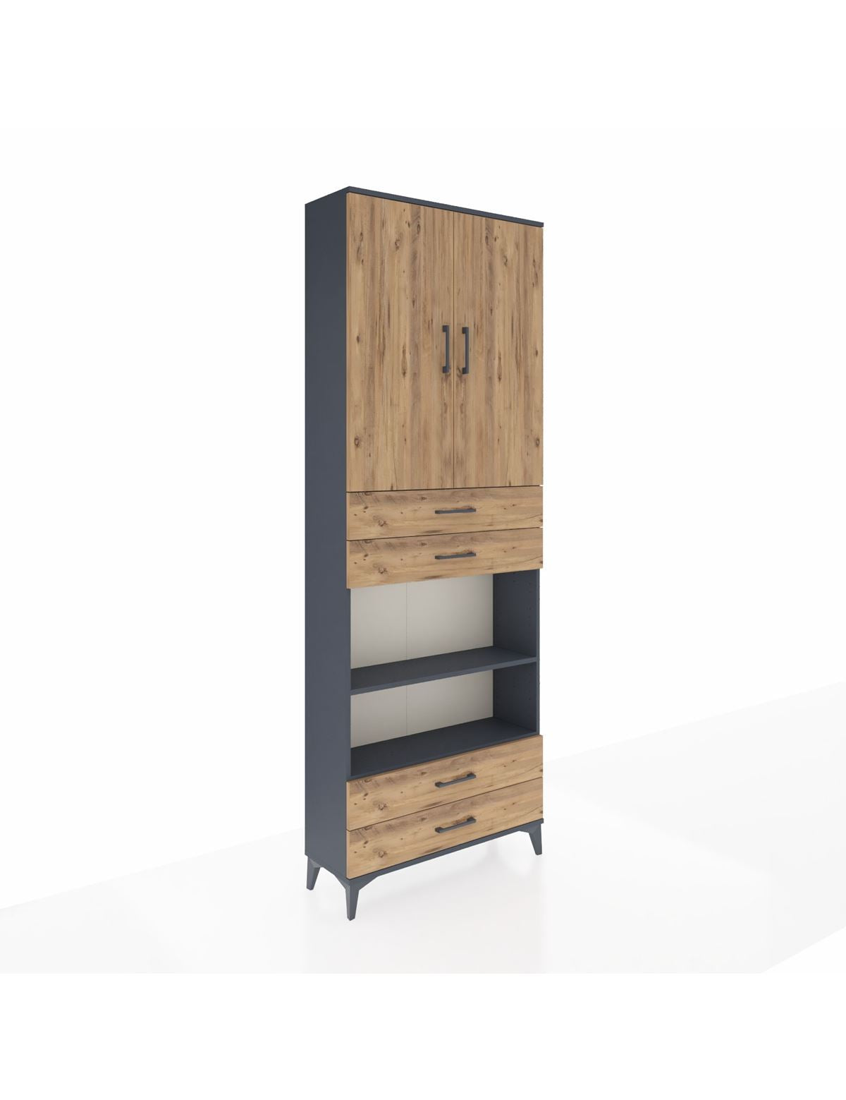 Arges Dolap 5 Raflı 4 Çekmeceli 2 Kapaklı 88x30x243 Antrasit-Çam