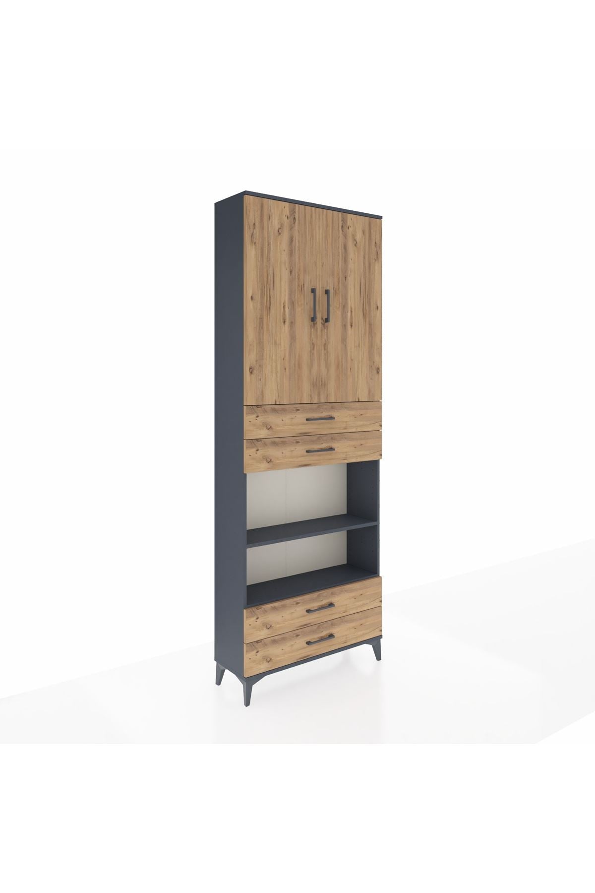 Arges Dolap 5 Raflı 4 Çekmeceli 2 Kapaklı 88x30x243 Antrasit-Çam