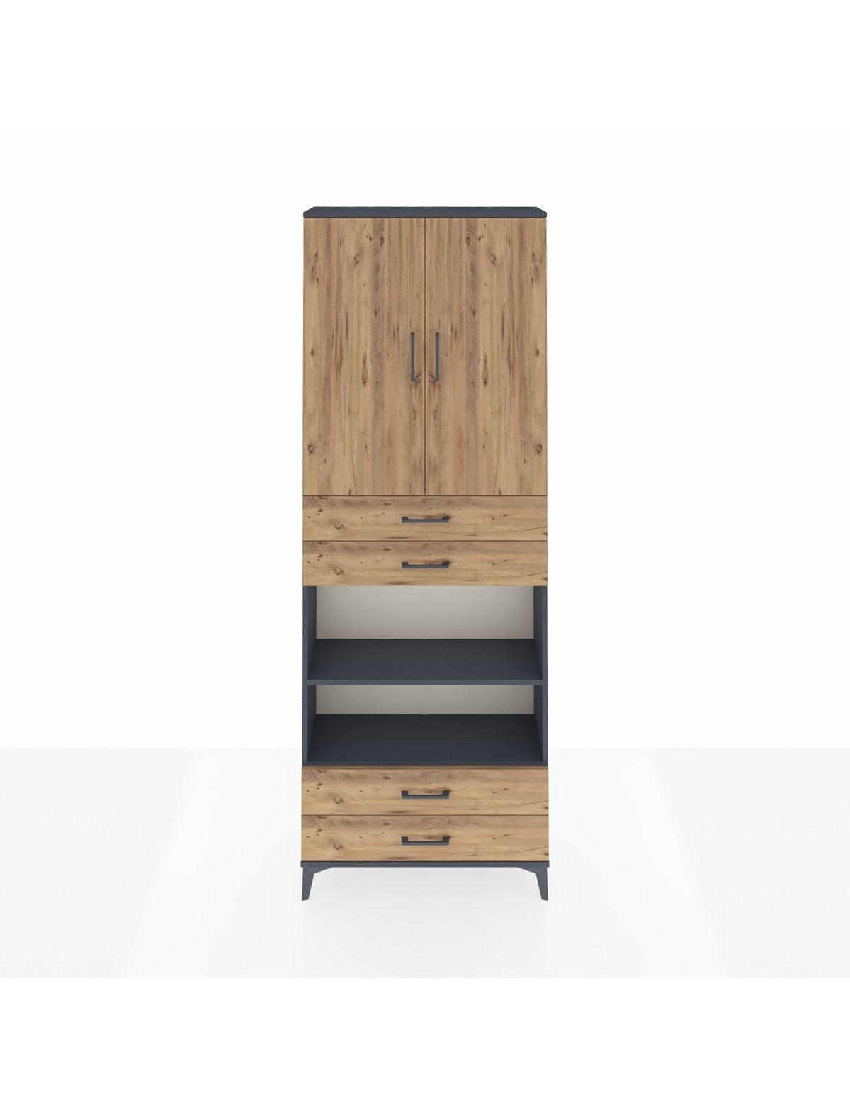 Arges Dolap 5 Raflı 4 Çekmeceli 2 Kapaklı 88x30x243 Antrasit-Çam