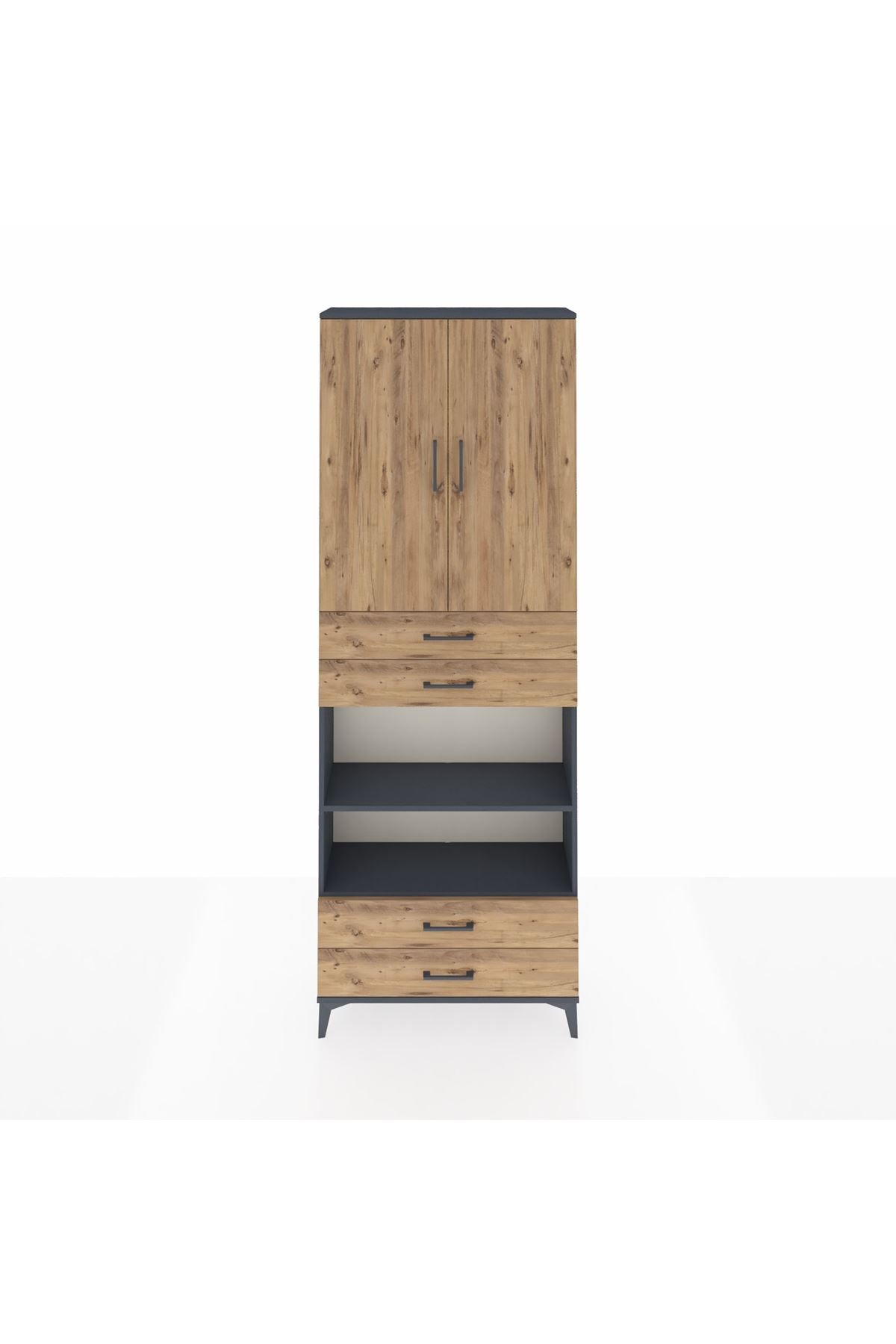 Arges Dolap 5 Raflı 4 Çekmeceli 2 Kapaklı 88x30x243 Antrasit-Çam