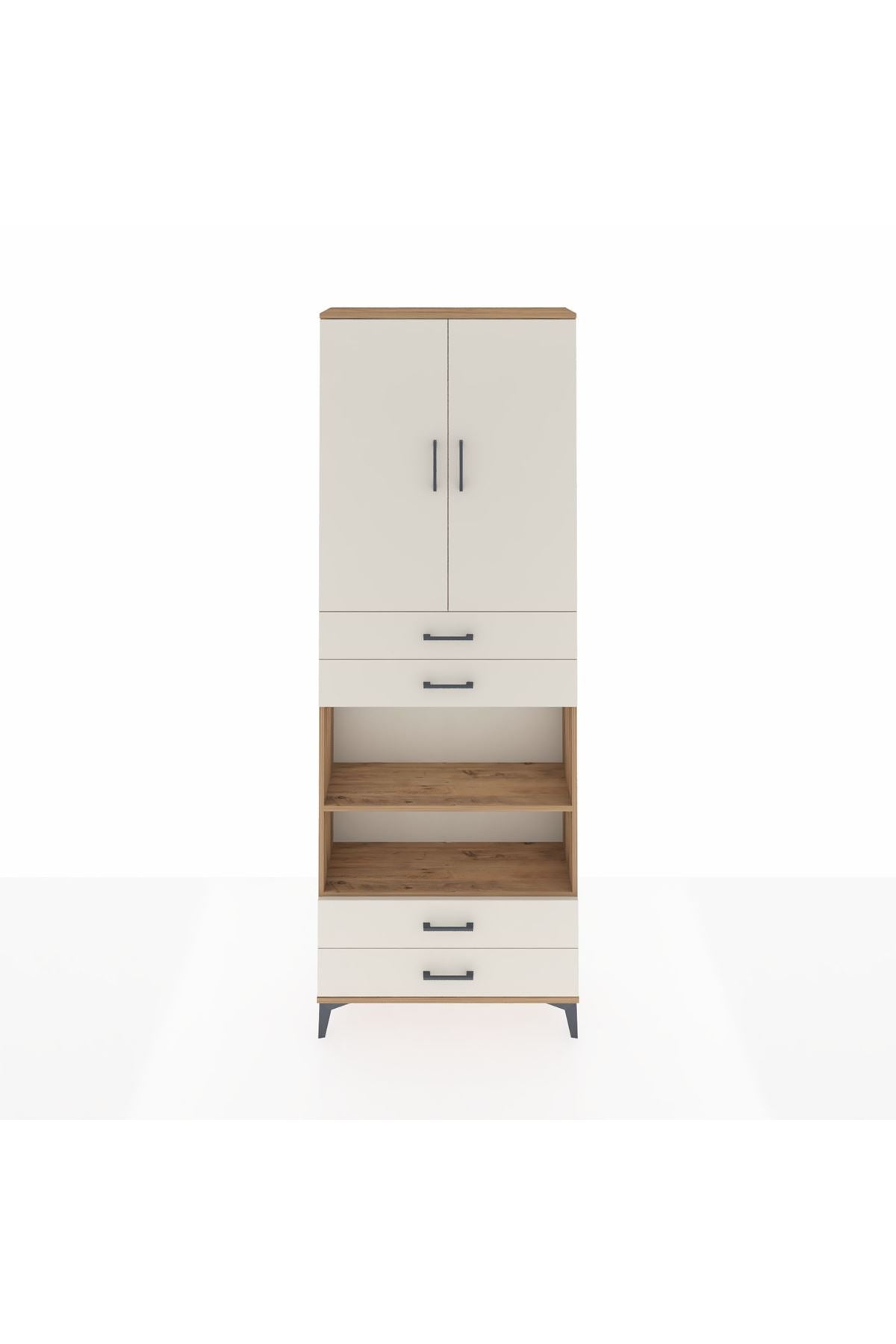 Arges Dolap 5 Raflı 4 Çekmeceli 2 Kapaklı 88x30x243 Çam-Aytaşı