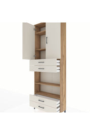 Arges Dolap 5 Raflı 4 Çekmeceli 2 Kapaklı 88x30x243 Çam-Aytaşı