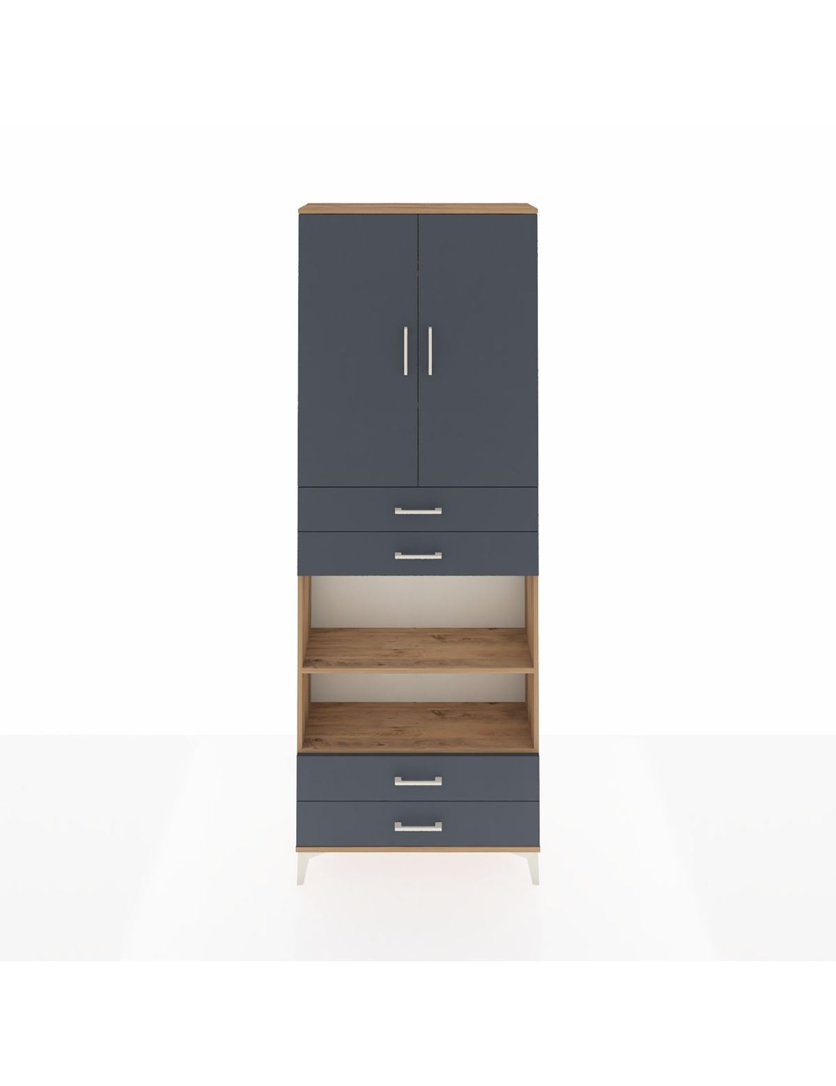 Arges Dolap 5 Raflı 4 Çekmeceli 2 Kapaklı 88x30x243 Çam-Antrasit