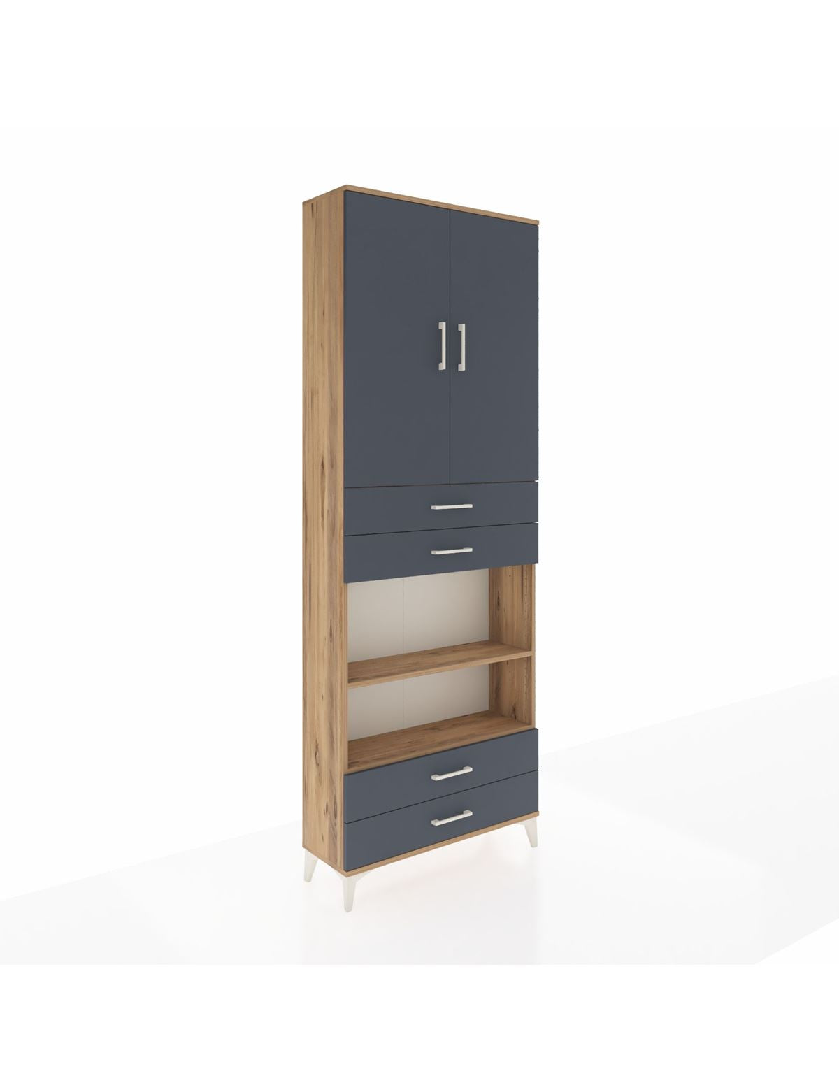 Arges Dolap 5 Raflı 4 Çekmeceli 2 Kapaklı 88x30x243 Çam-Antrasit