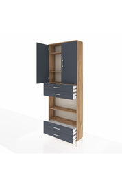 Arges Dolap 5 Raflı 4 Çekmeceli 2 Kapaklı 88x30x243 Çam-Antrasit