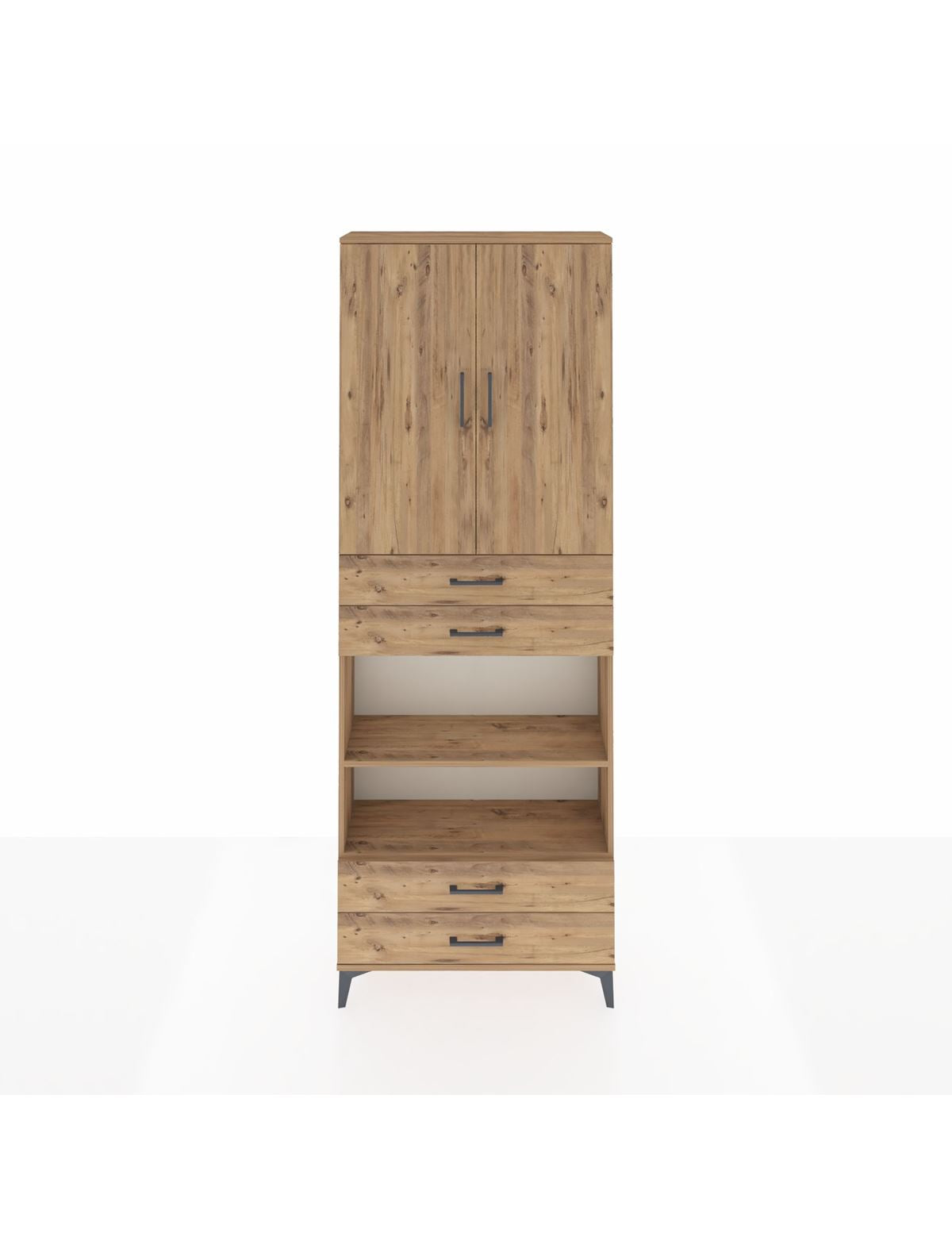 Arges Dolap 5 Raflı 4 Çekmeceli 2 Kapaklı 88x30x243 Çam-Çam