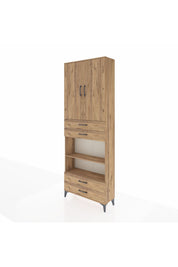 Arges Dolap 5 Raflı 4 Çekmeceli 2 Kapaklı 88x30x243 Çam-Çam