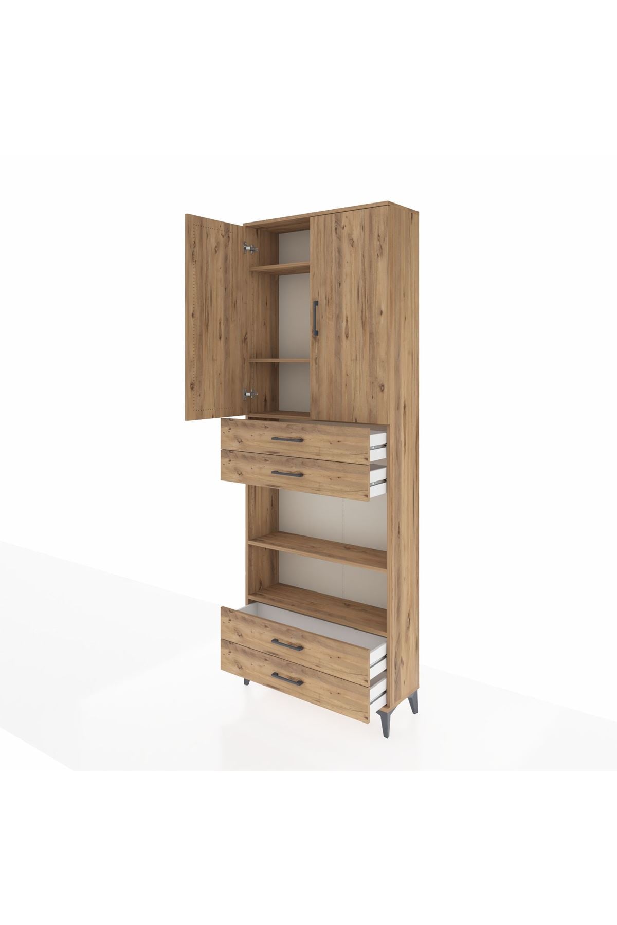 Arges Dolap 5 Raflı 4 Çekmeceli 2 Kapaklı 88x30x243 Çam-Çam