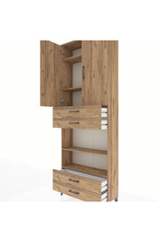 Arges Dolap 5 Raflı 4 Çekmeceli 2 Kapaklı 88x30x243 Çam-Çam