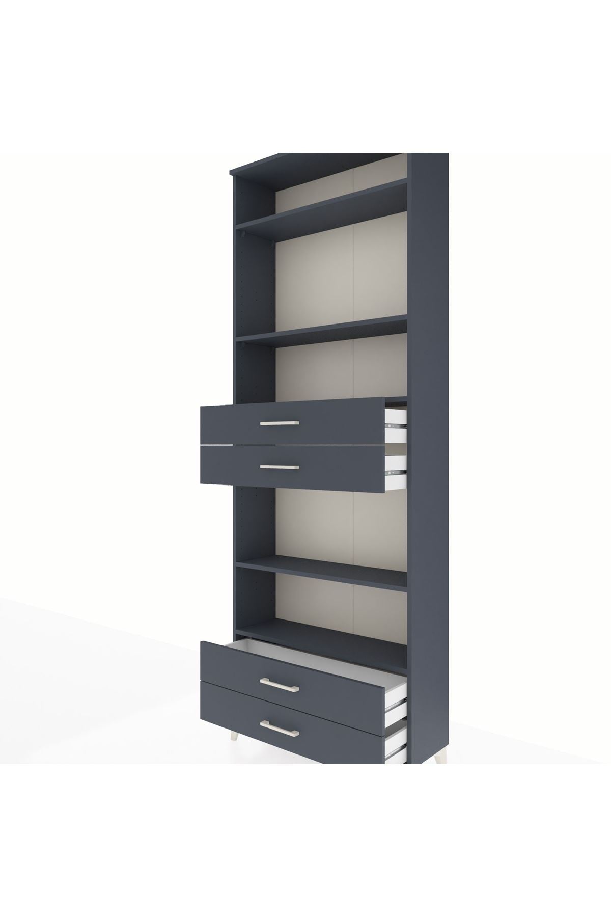 Arges Dolap 5 Raflı 4 Çekmeceli 88x30x243 Antrasit-Antrasit