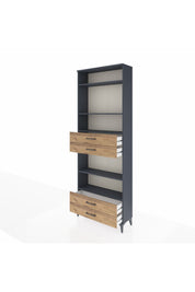 Arges Dolap 5 Raflı 4 Çekmeceli 88x30x243 Antrasit-Çam