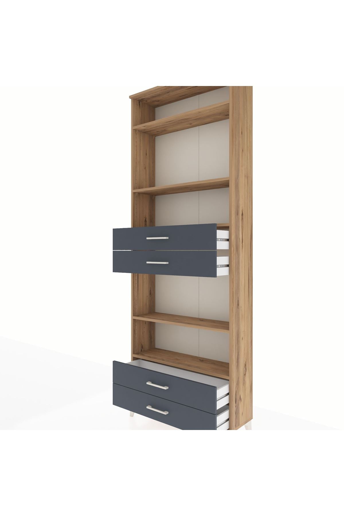 Arges Dolap 5 Raflı 4 Çekmeceli 88x30x243 Çam-Antrasit