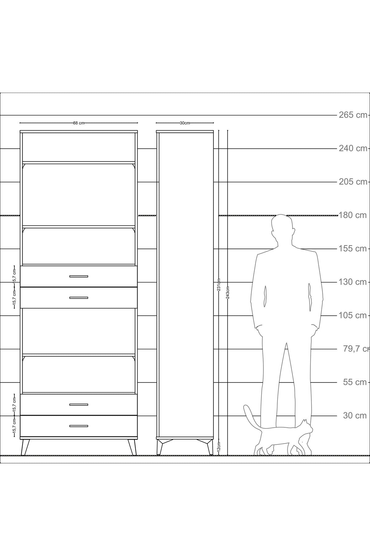 Arges Dolap 5 Raflı 4 Çekmeceli 88x30x243 Çam-Antrasit