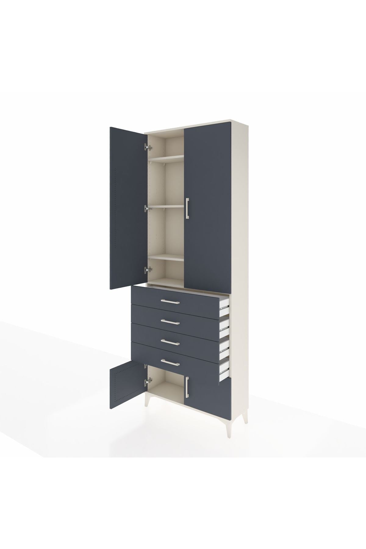 Arges Dolap 4 Raflı 4 Çekmeceli 4 Kapaklı 88x30x243 Aytaşı-Antrasit